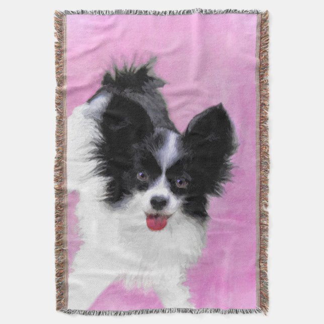 Papillon (White and Black) Painting - Dog Art Throw Blanket (Front Vertical)