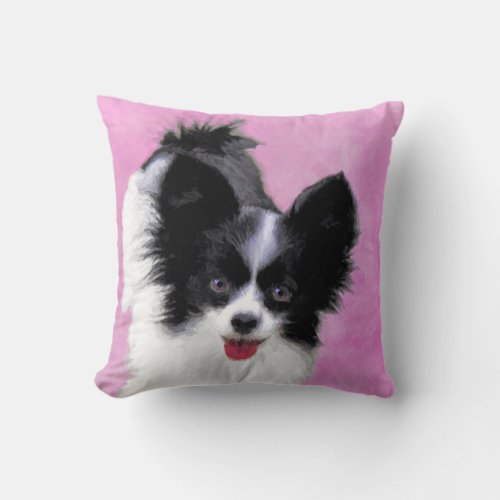 Papillon White and Black Painting _ Dog Art Throw Pillow