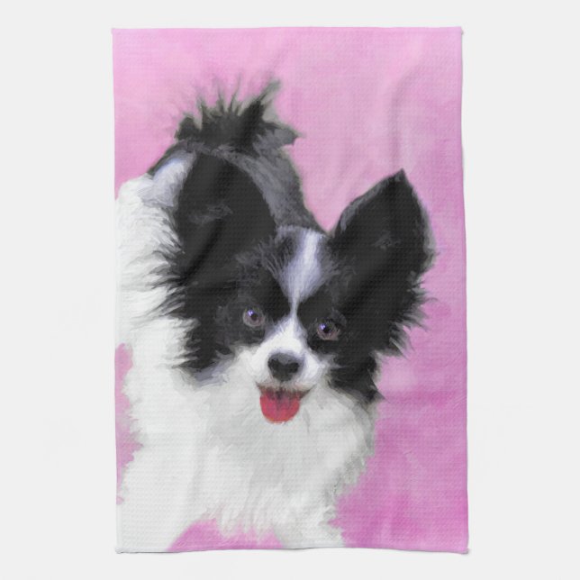 Papillon (White and Black) Painting - Dog Art Towel (Vertical)