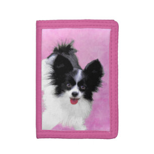Papillon (White and Black) Painting - Dog Art Trifold Wallet