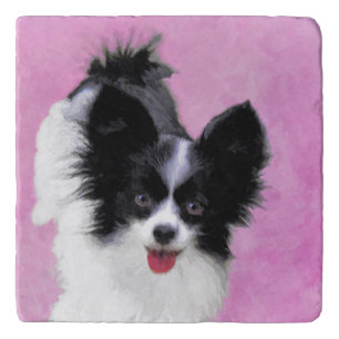 Papillon (White and Black) Painting - Dog Art Trivet
