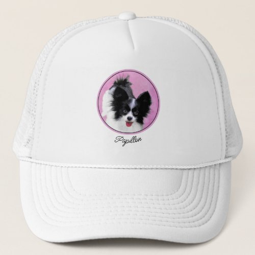 Papillon White and Black Painting _ Dog Art Trucker Hat