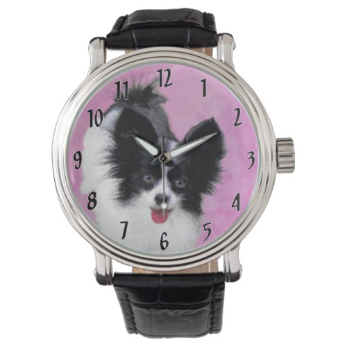 Papillon White and Black Painting _ Dog Art Watch