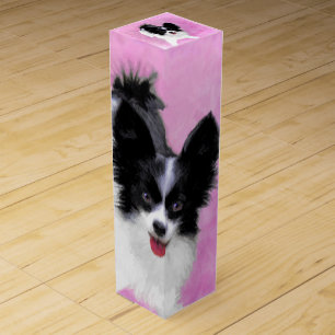 Papillon (White and Black) Painting - Dog Art Wine Box