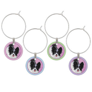 Papillon (White and Black) Painting - Dog Art Wine Charm