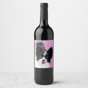 Papillon (White and Black) Painting - Dog Art Wine Label