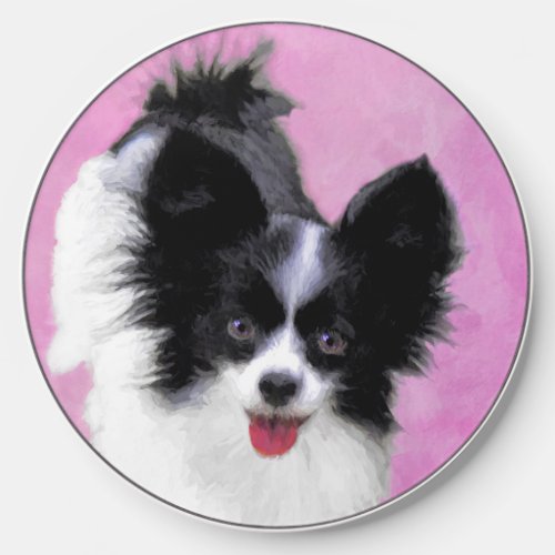 Papillon White and Black Painting _ Dog Art Wireless Charger