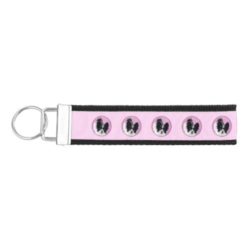 Papillon White and Black Painting _ Dog Art Wrist Keychain