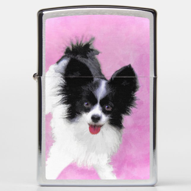 Papillon (White and Black) Painting - Dog Art Zippo Lighter (Front)