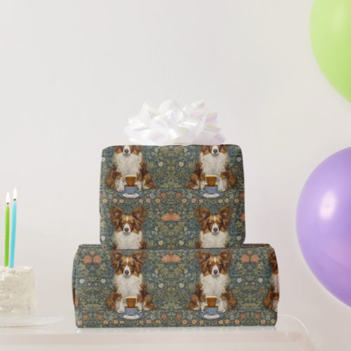 Papillon with teacups wrapping paper 