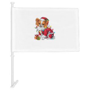 Papillon Xmas Lighting Santa Papillon Dog Christma Car Flag
