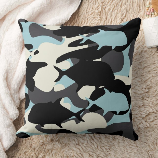 Papio and Ulua - camouflage Hawaiian fishing Throw Pillow (Blanket)