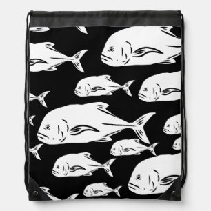 Papio and Ulua - Hawaiian black and white print Drawstring Bag