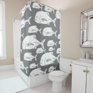 Papio and Ulua - Hawaiian black and white print Shower Curtain
