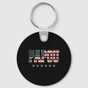 Papou Father's Day American Flag 4th Of July Gift Keychain
