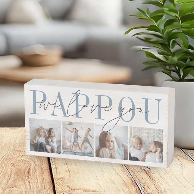 Pappou We Love You 4 Photo Collage Wooden Box Sign (Creator Uploaded)