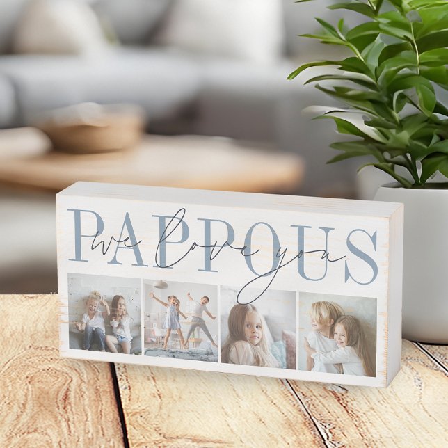 Pappous We Love You 4 Photo Collage Wooden Box Sign (Creator Uploaded)