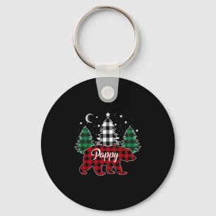 Pappy Bear Buffalo Plaid Family Pajama Christmas Keychain