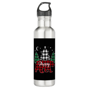 Pappy Bear Buffalo Plaid Family Pajama Christmas Stainless Steel Water Bottle