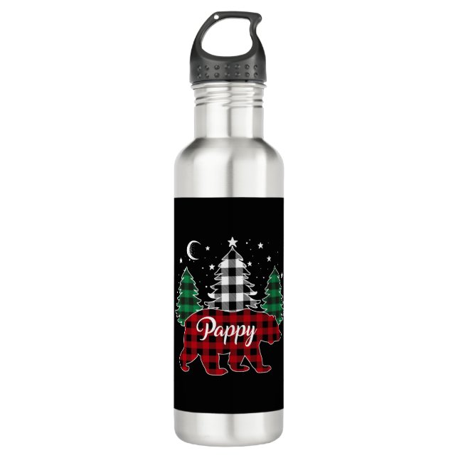 Pappy Bear Buffalo Plaid Family Pajama Christmas Stainless Steel Water Bottle (Front)