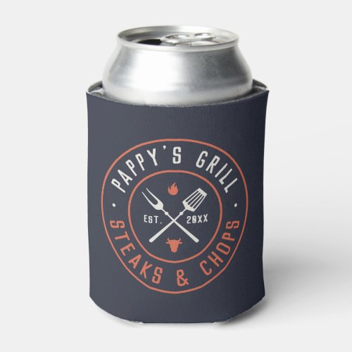 Pappys Grill Personalized Year Established Can Cooler