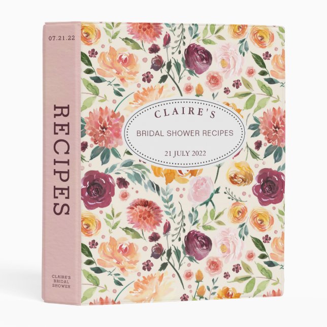 Paprika Burgundy Floral Bridal Shower Mini Binder (Front/Spine)