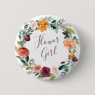 Paprika Burgundy Floral Flower Girl Button