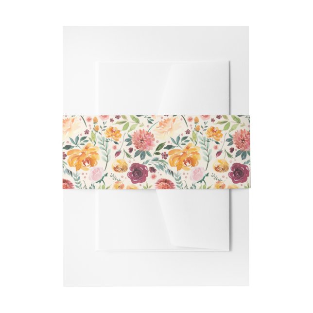 Paprika Burgundy Floral Invitation Belly Band (Front Example)