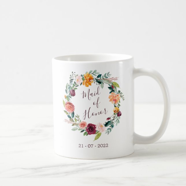 Paprika Burgundy Floral Maid of Honor Mug (Right)