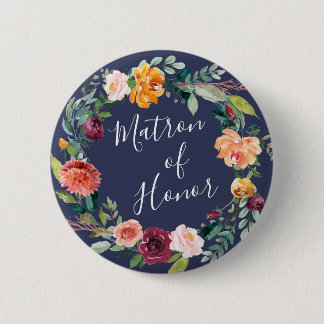 Paprika Burgundy Floral Matron of Honor Button