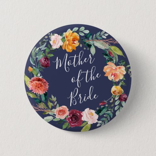 Paprika Burgundy Floral Mother of the Bride Button