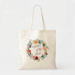 Paprika Burgundy Floral Mother of the Bride Tote<br><div class="desc">Bridal party tote features a gorgeous wreath of burgundy,  gold,  coral,  blush and leafy greens,  with "mother of the bride" inscribed inside in hand lettered script. Designed to match our Paprika Burgundy Floral collection.</div>