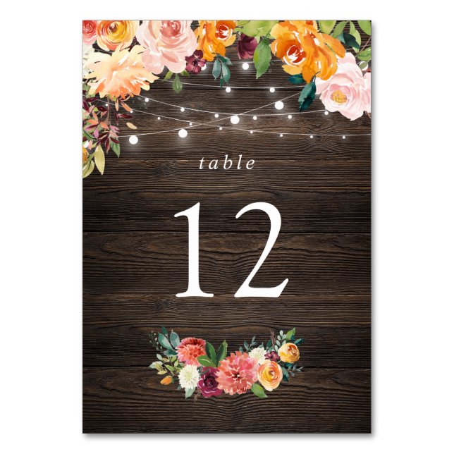 Paprika Burgundy Floral Table Number Card (Front)