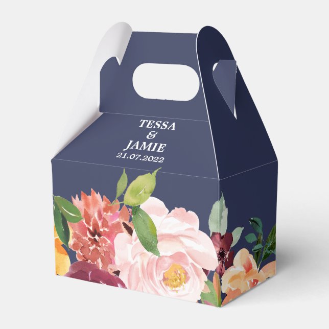 Paprika Burgundy Floral Wedding Favor Box (Front Side)