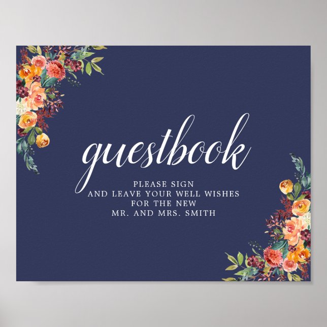 Paprika Burgundy Floral Wedding Guestbook Sign (Front)