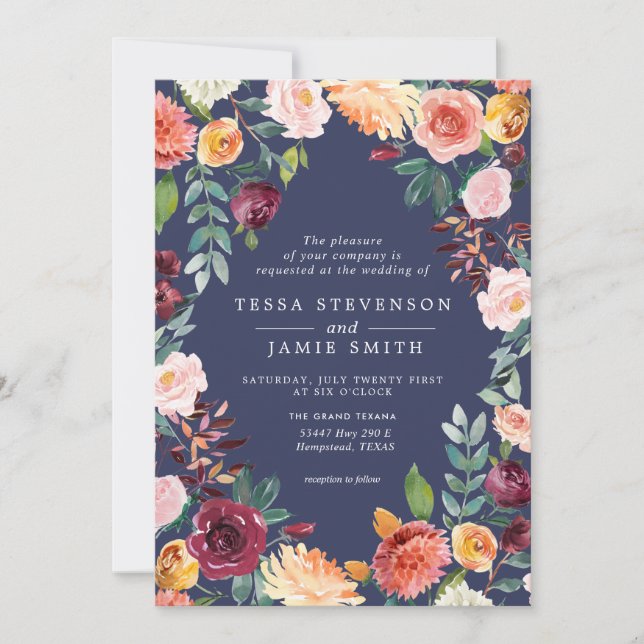 Paprika Burgundy Floral Wedding Invitation (Front)