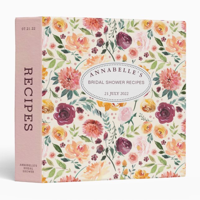 Paprika Burgundy Flower Shower Recipe Binder (Front/Spine)