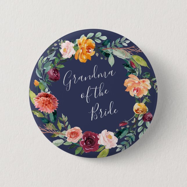 Paprika Floral Grandma of the Bride Button (Front)