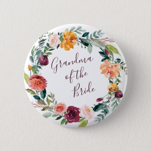 Paprika Floral Grandma of the Bride Button