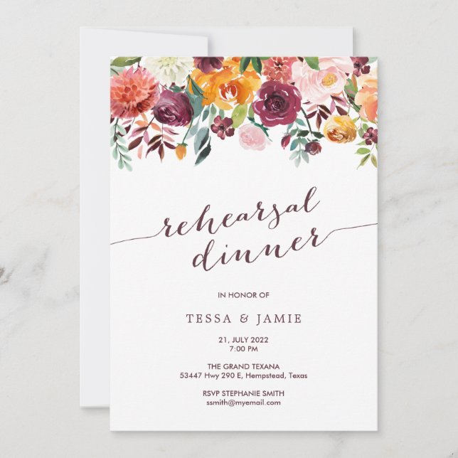Paprika Floral Rehearsal Dinner Invitation (Front)