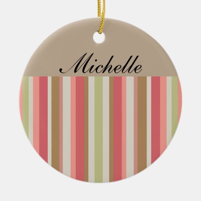 Paprika Stripes Pattern Ceramic Ornament (Front)