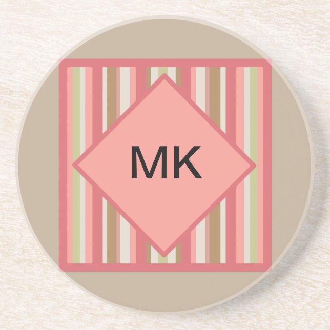 Paprika Stripes Pattern Sandstone Coaster (Front)