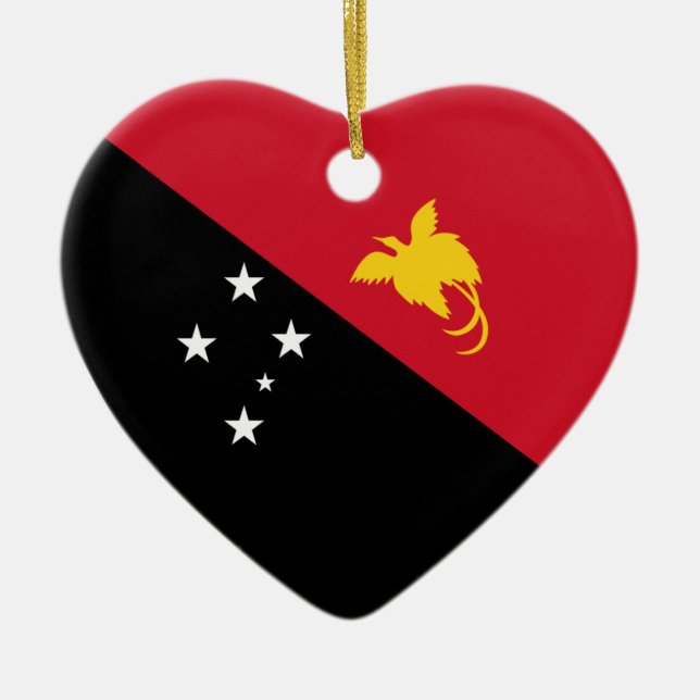 Papua-New Guinea Flag Heart Ceramic Ornament (Front)