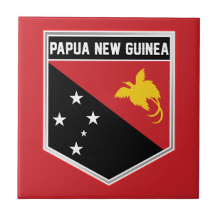 Papua New Guinea Flag Shield Ceramic Tile