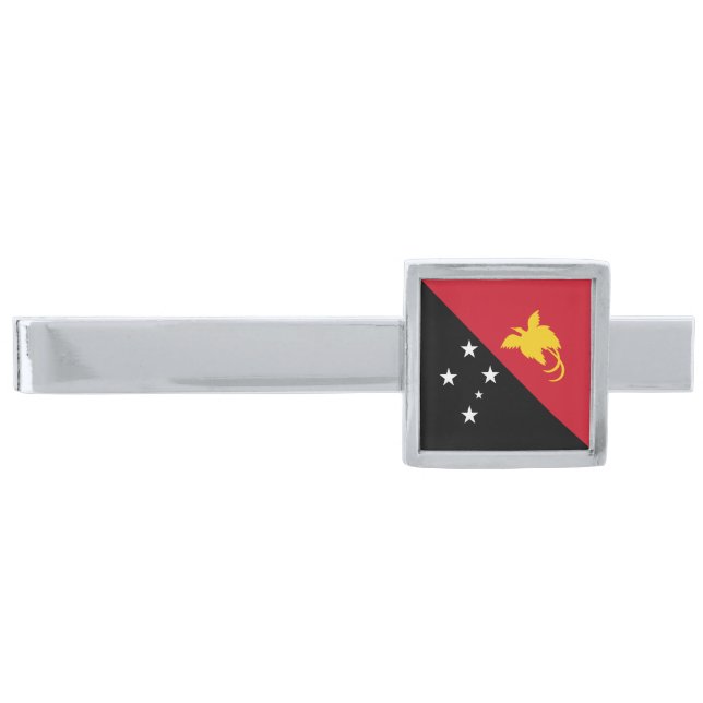 Papua New Guinea Flag Silver Finish Tie Bar (Front)