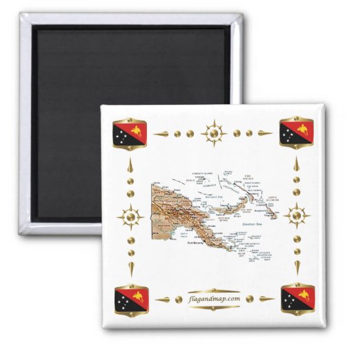 Papua New Guinea Map  Flags Magnet