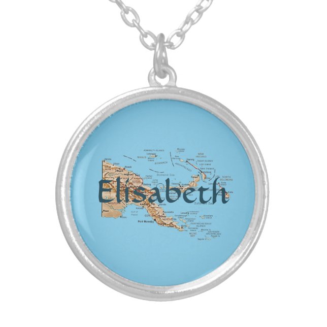Papua New Guinea Map + Name Necklace (Front)