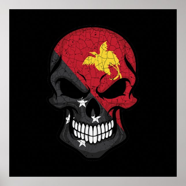 Papua New Guinea Smiling Skull Flag Poster (Front)