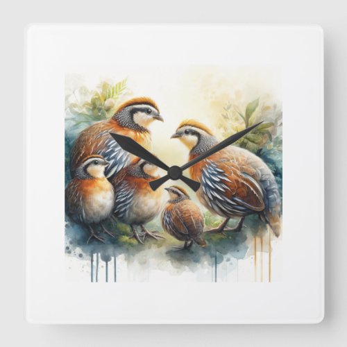 Papuan Quails 030624AREF116 _ Watercolor Square Wall Clock