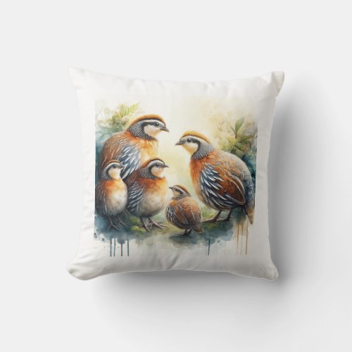 Papuan Quails 030624AREF116 _ Watercolor Throw Pillow